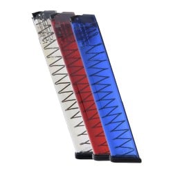 ETS Glock 18 9mm 31-Round Extended Magazine - clear, red, and blue