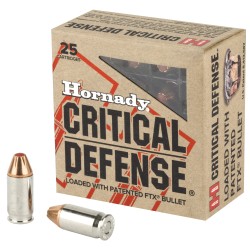Hornady Critical Defense 380ACP Ammo 90gr Hollow Point 25-Rounds