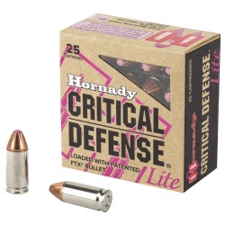 Hornady Critical Defense Lite 9mm Ammo 100gr FTX 25 Rounds