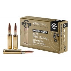 PPU Match .308 Winchester Ammo 155gr HPBT 20 Rounds