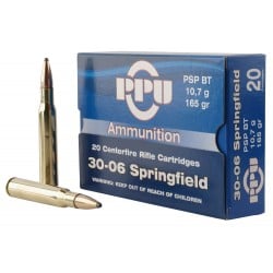 PPU Standard .30-06 Springfield Ammo 165gr Pointed Soft Point Ammo 20 rounds