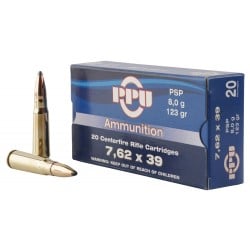 PPU Standard 7.62x39mm 123gr Pointed Soft Point Ammo 20 Rounds