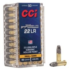 CCI Suppressor .22LR Ammo 45gr HP 50 Rounds