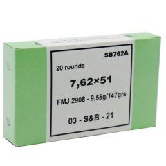 Sellier & Bellot 7.62X51mm NATO Ammo 147gr FMJ 20 Rounds