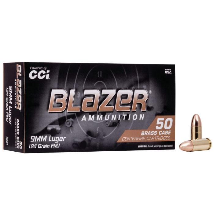 CCI Blazer Brass 9mm Luger Ammo 124gr FMJ 50 Rounds