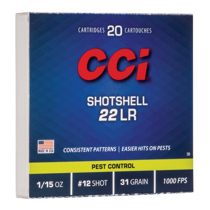 CCI Shotshell .22 LR Ammo 31gr #12 Shot 20 Rounds - 0039