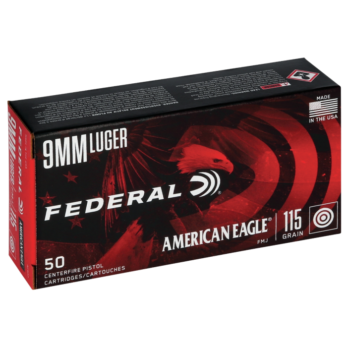 Federal American Eagle 9mm Luger Ammo 115gr FMJ 50 Rounds - AE9DP