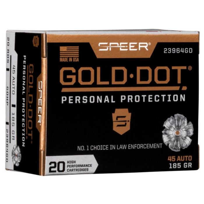 Speer Gold Dot Personal Protection .45 ACP Ammo 185gr HP 20 Rounds - 23964GD