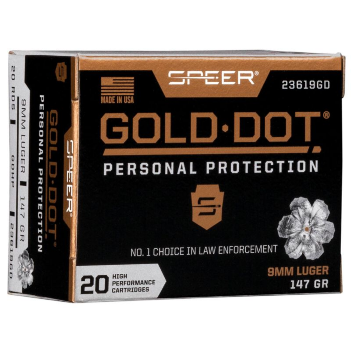 Speer Gold Dot Personal Protection 9mm Luger Ammo 147gr HP 20 Rounds - 23619GD