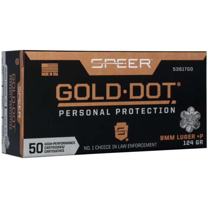 Speer Gold Dot Personal Protection 9mm Luger +P Ammo 124gr HP 50 Rounds - 53617