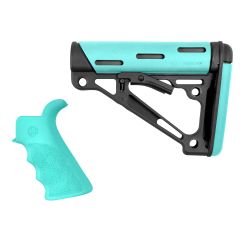 Hogue Overmolded AR-15 Pistol Grip and Mil-Spec Collapsible Stock - Aqua