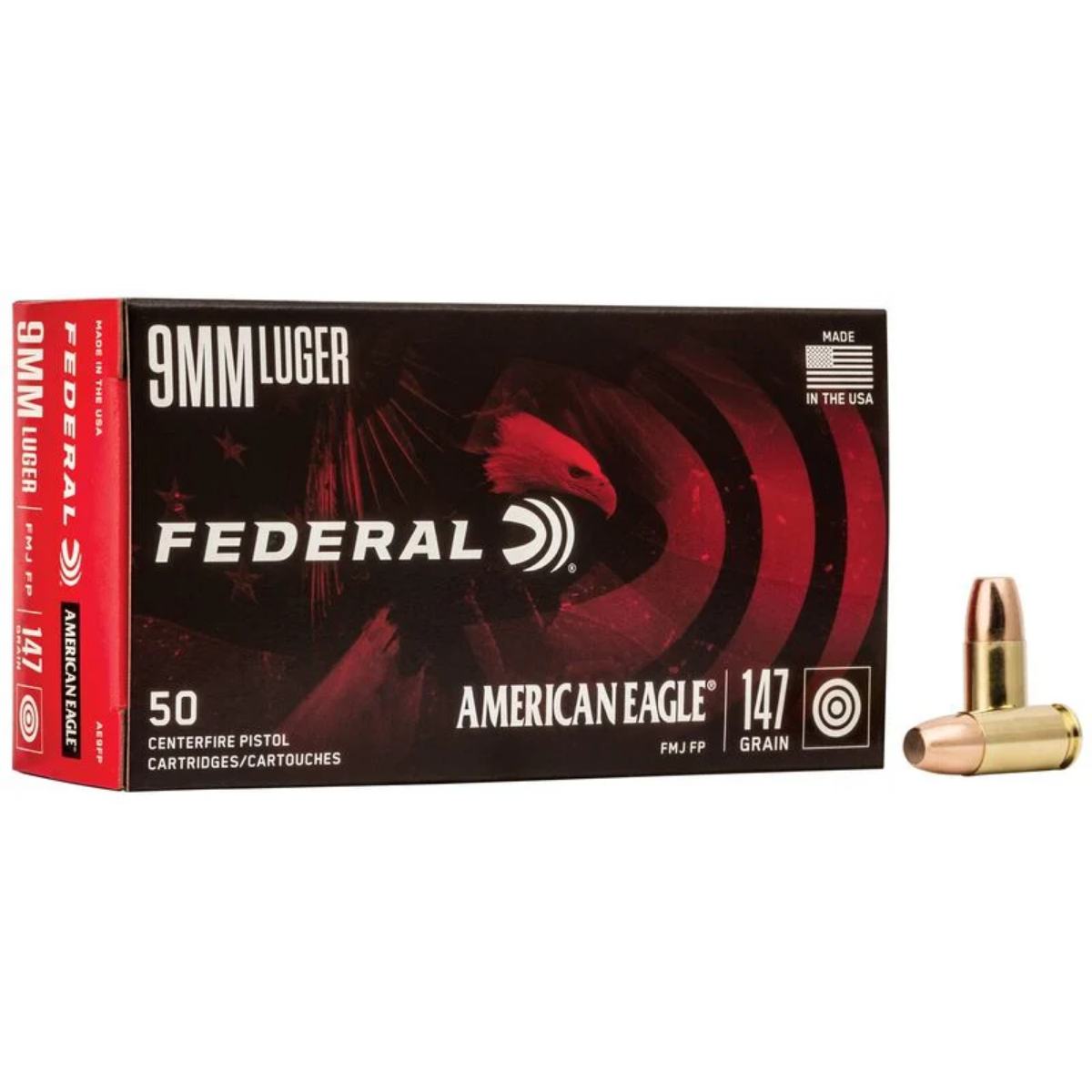Federal American Eagle 9mm Luger Ammo 147gr FMJ 50 Rounds