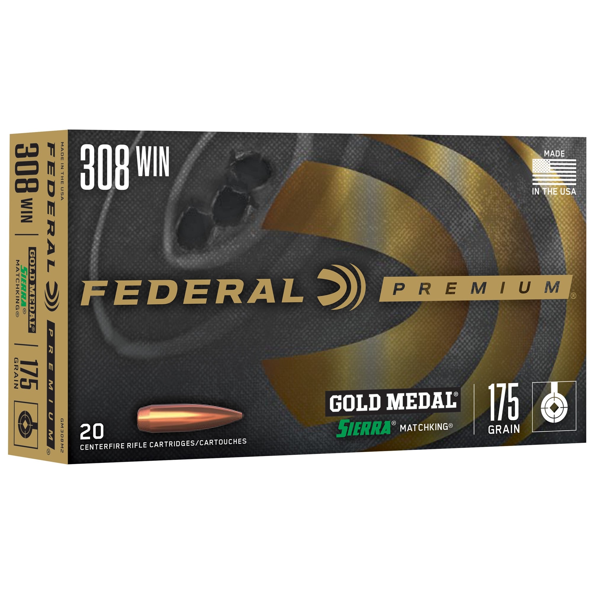Federal Premium Gold Medal Sierra MatchKing .308 Winchester Ammo 175gr BTHP 20 Rounds