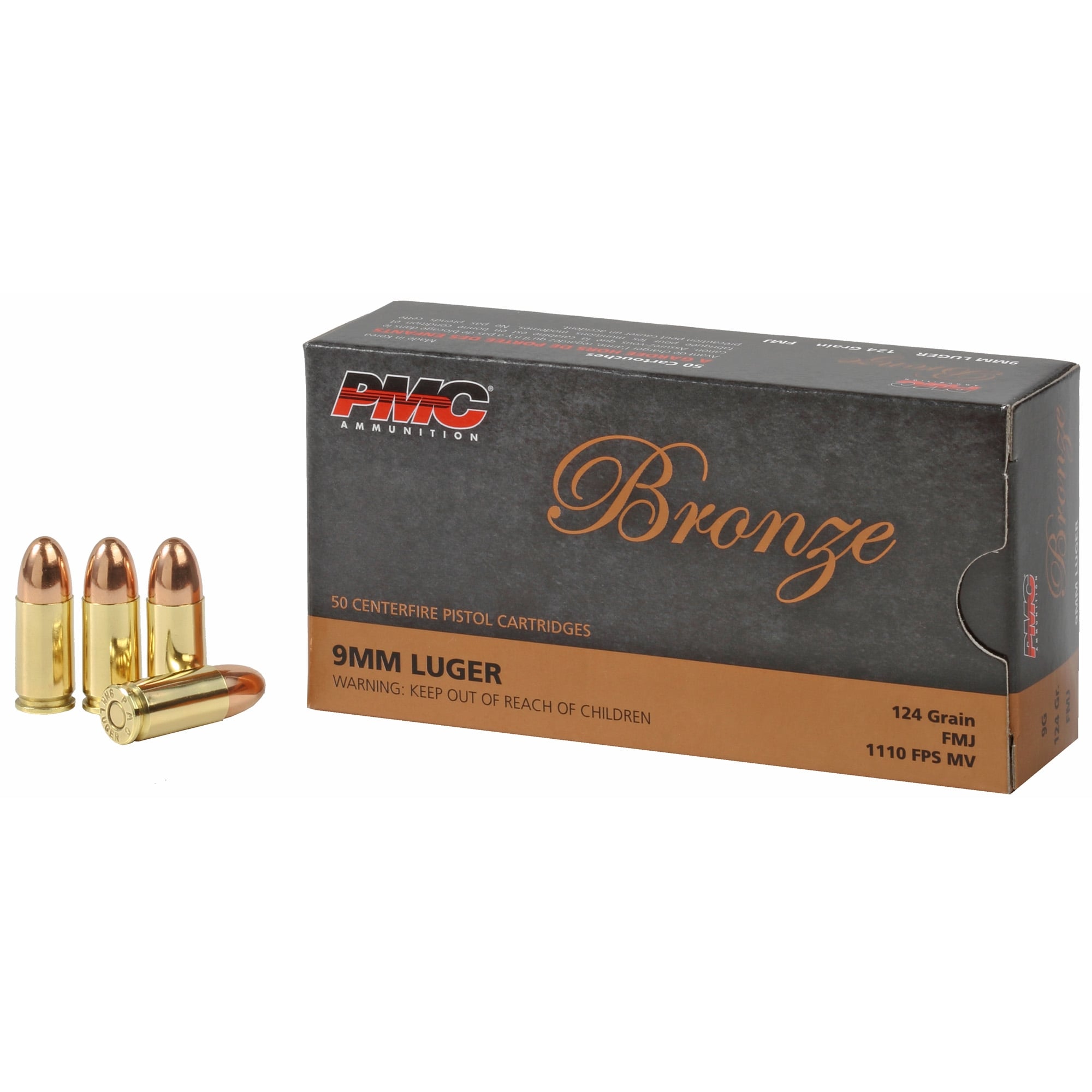 PMC Bronze 9mm Luger Ammo 124gr FMJ 50 Rounds